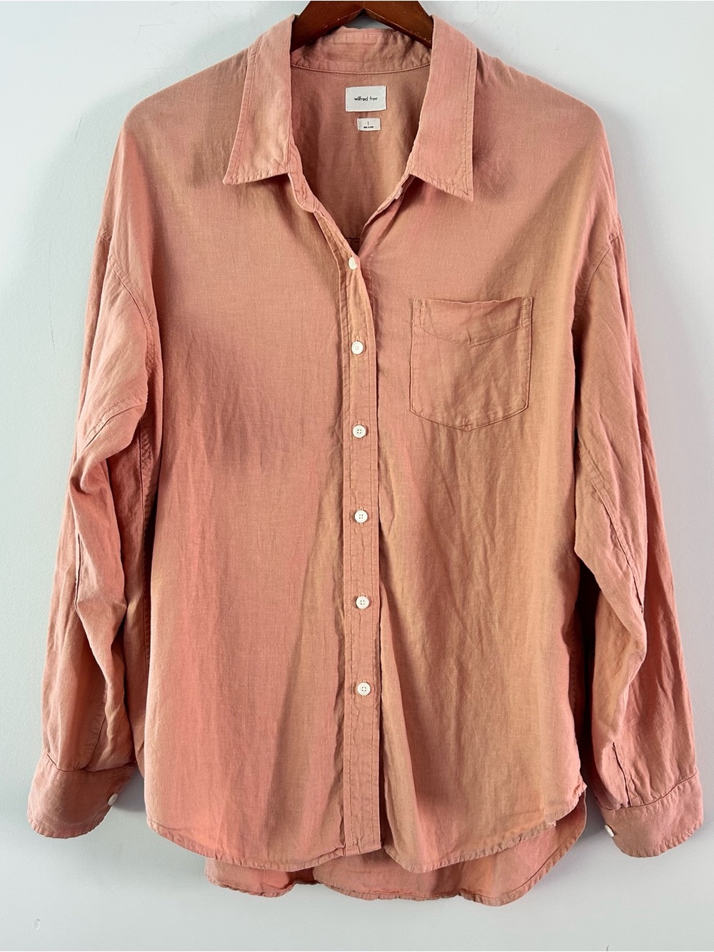 Wilfred free|Salmon Men's Oversized Button-Down Linen Shirt sz small - Picture 2 of 8